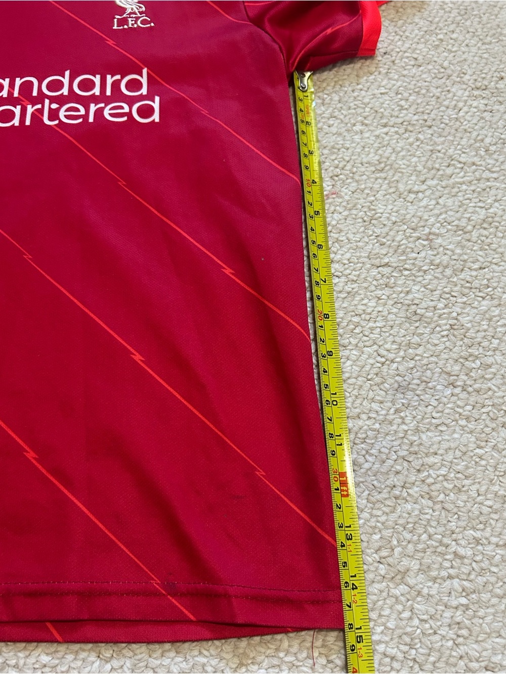 Liverpool FC Red Standard Chartered Soccer Jersey M. Salah #11 Size 28 Youth - Picture 7 of 7